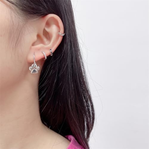 Dainty Paw Charm Cartilage Small Hoop Dangle Drop Earrings for Women Girls Sensitive Ear Sterling Silver 14K Gold Plated Minimalist Animal Paw Dog Cat Pet Sleeper Huggie Hoops Hypoallergenic Fashion Jewelry Gift4