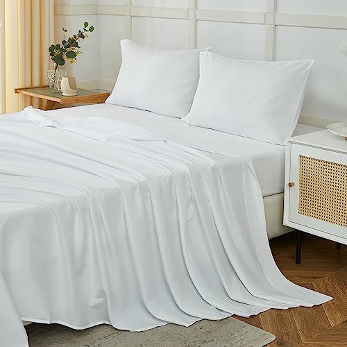 ILAVANDE White Full Size Sheet Sets, 4 Piece Full Bed Sheets,Hotel Luxury Super Soft 1800 Series White Sheets for Full Size Bed-Wrinkle Free & Breathable(Full,White)