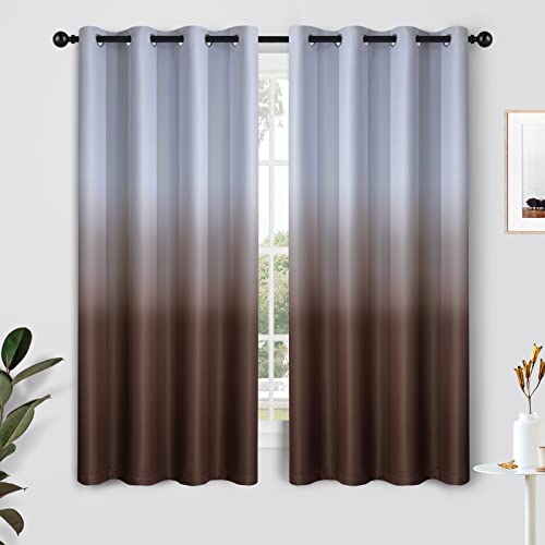 Image of SimpleHome Ombre Gradient Brown White to Gray Curtains for Bedroom, 52Wx63L | Room Darkening Curtains,Light Blocking Thermal Insulated Grommet Window Curtains for Living Room,2 Panels,63 Inches Length