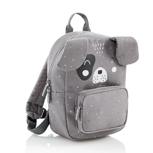 Miquelrius - Mochila infantil doble con forma de perro, Cremalleras de plástico, Asas regulables, Espalda acolchada, Tiradores metálicos, Cierre clic en el pecho, Portanombre, 5 litros, 27x20x10 cm