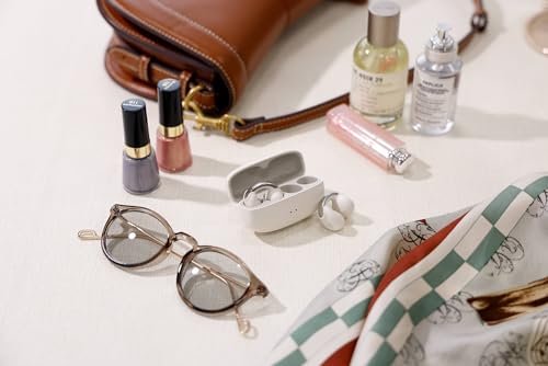 JVC nearphones Style Clip d'oreille Ecouteurs sans Fils avec Boucle Brillante Confortables, Bluetooth 5.3, Connexion multipoints, autonomie 24H, Application dédiée- HA-NP1T-W (Blanc cassé)