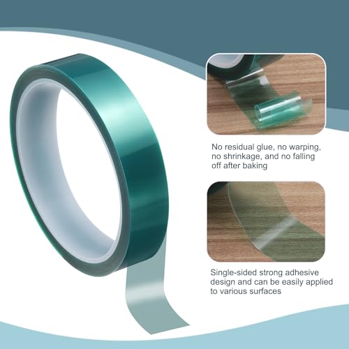 Image of HARFINGTON 4 Rolls High Temperature Masking Tape 4 /5 inch x108ft(20mmx33m) 0.05mm Thick PET Film Silicone Adhesive Heat Resistant Tapes for Heat Press Anodizing Circuit Board, Dark Green
