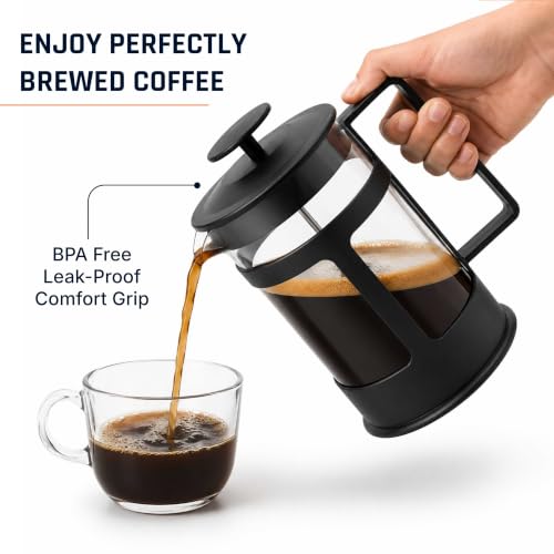 Image of French Press Coffee Maker, 600 ml | Heat-Resistant Borosilicate Glass Carafe, 4-Level Stainless Steel Filtration & Spill-Free Spout for Rich Coffee, Tea and Cold Brew | Brews rich, full-bodied coffee in minutes with a 4-level stainless-steel filter and smooth, mess-free pouring.