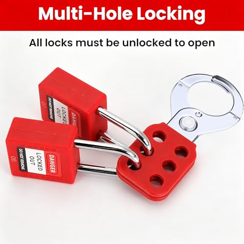 Image of Lock Out Tag Out Hasp, Steel Tamper-Proof Loto Hasp with Extended Jaw, Safety Lockout Kit with 6 Holes Interlock, Padlock Latch(1.5 Inch 8 Pack, Red)