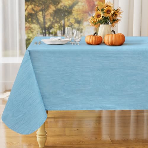 misaya Rectangle Waterproof Vinyl Table Cloth, Wipeable Tablecloth with Flannel Backing, Wooden Grain Plastic Table Cover for Dinner, Indoor and Outdoor (Aqua, 52" x 70") by misaya - Used condition - US$11.06