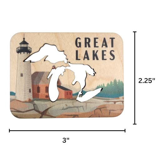 Imán de Madera Great Lakes con Escena de Faro miniatura 6