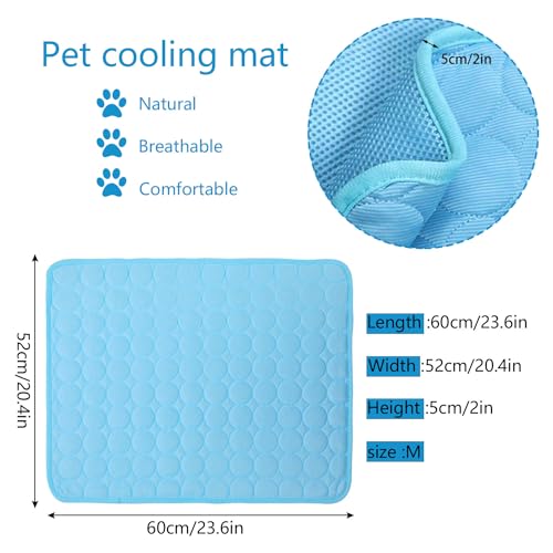 YXHZVON Haustier Kühlmatte, Waschbares Hundematte, Sommer Kühlkissen für Hunde, Selbst Kühlende Hundematte für Zuhause Unterwegs oder im Auto, 62 x 50 cm, M, Blau