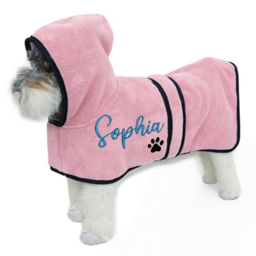 Albornoz Personalizado For Perro, Toalla De Microfibra Con Estampado De Huellas Y Nombre Personalizado, Albornoz Ultrasuave Con Ajuste De Secado Rápido For El Baño(Pink,L)