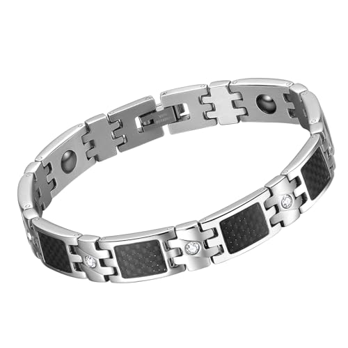 OIDEA Bracelet Magnétique pour Homme: Gourmette Chaîne Homme en Acier Inoxydable avec Incrustation de Fibre de Carbone Noire et Zircon-Cadeau de la Saint-Valentin,Fête des Pères et Anniversaire