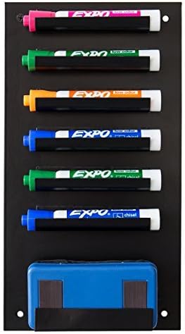 MyGift Wall Mounted Black Metal Whiteboard Dry Erase Marker Holder with 7 Slots for Markers and Eraser