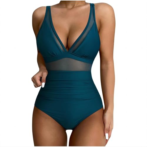 Maillot en V rembourré haut de gamme en maille texturée bleu paon coupe regular