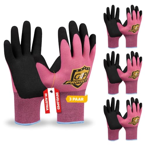 G4P Master Flex Touch Lady - Guanti da lavoro da donna con funzione touch screen, 3 paia di guanti rivestiti in nitrile per montaggio e lavori di precisione, taglia M (taglia 8), colore: rosa/nero