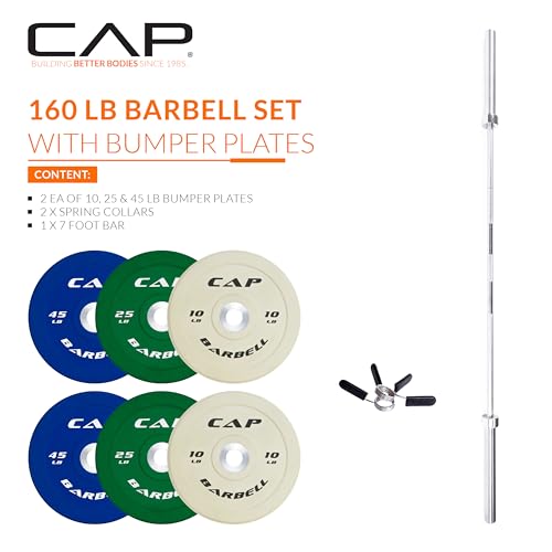 Image of CAP Barbell Olympic Weight Set with 7ft Barbell & Bumper Plates | 160-370 lbs | Multiple Options