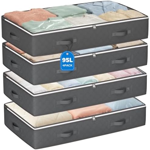 Budding Joy 95L Under Bed Storage Containers, 4 Pack Closet Organ...