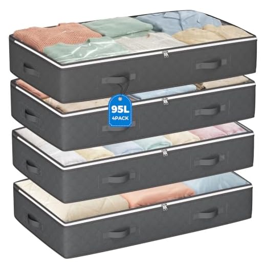 Budding Joy 90L Under Bed Storage Containers, Closet Organizers and Storage Bins, Foldable Underbed Storage Bags for Blanket, Clothing, Comforter, Sweaters, Pillows, Linen Sheets, Wrapping Paper, Grey