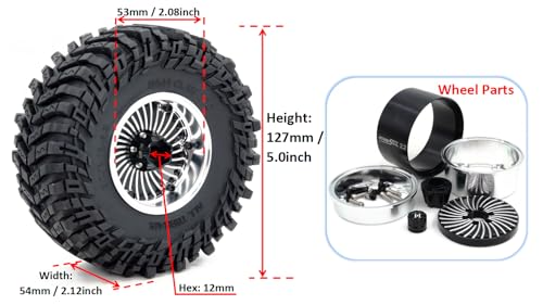 Pneus tout terrain 2.2 HOBBYSOUL et jantes beadlock réglables pour RC crawler - 2