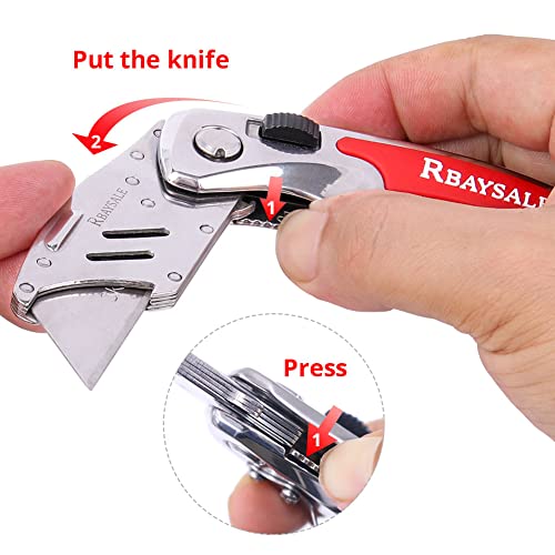 RBAYSALE Utility Knife Folding Heavy Duty Carpet Cutter with 5 SK5 Blades 420 Stainless Steel Retractable Box Cutter with Safety-Lock Design Craft Tradesman Knife 180g 3 RBAYSALE Utility Knife Folding Heavy Duty Carpet Cutter with 5 SK5 Blades 420 Stainless Steel Retractable Box Cutter with Safety-Lock Design Craft Tradesman Knife 180g - Image 3