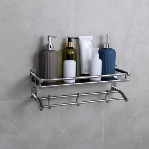 Image of EVANEX 2 Layer Bathroom Shelf | 304 Grade Stainless Steel Wall Mount Bathroom Organizer Rack | Rust Proof Multipurpose Floating Shelf | Wall Shelves | Bathroom Accessories Set