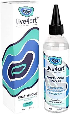 live4art Dimethicone Acrylic Silicone Oil for Pouring, 4 Ounces, 1000cSt, for Artists - Non-Toxic, 100% Pure Liquid Oils to Create Cells in Paintings - Professional Fluid Art Supplies