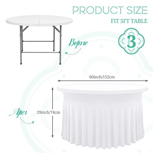 Teruntrue 3 Packs 5Ft Round Cocktail Table Skirts 60 Inch White Spandex Table Skirts For Round Tables,Cocktail Tablecloth Fitted Stretch Table Covers For Wedding Bar Party Birthday Banquet #TOP1