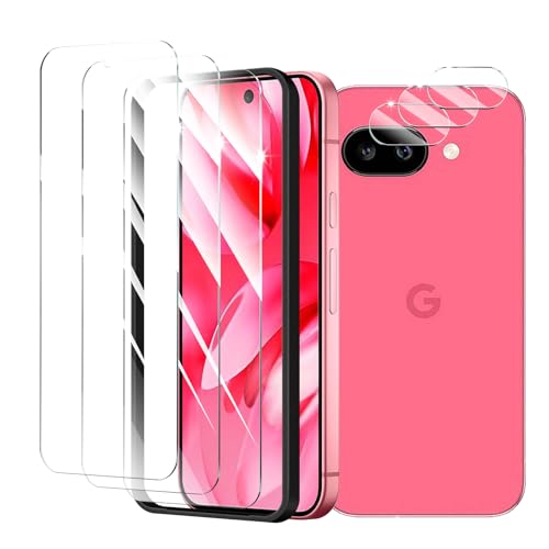 3+3+1-Pack Screen Protector and Camera Lens Protector for Google Pixel 9A with Installation Alignment Aid Tempered Glass Film Impact-Protection HD Anti-Scratch 9H Hardness
