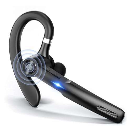 OHBET Bluetooth Headset Wireless Earpiece with Noise Cancelling Microphone for Trucker Single Ear Headphones for Cell Phones Computer Driving Meeting