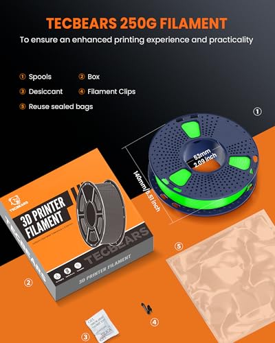 Image of TECBEARS Glow in The Dark Petg Filament，Neatly Wound 3D Printer Filament Bundle，250g /Spool, 8 Packs (2 Spool of Black Petg and 6 Spool of Glowing Blue /Green /Red /Yellow)