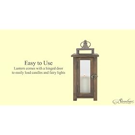 Stonebriar Decorative Rustic Wooden Hurricane Candle Lantern with Handle and Hinged Door, SMALL, Brown 41mYYnvroTL