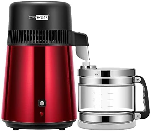 VIVOHOME Water Distiller Countertop 1.1 Gallon/4L 304 Stainless Steel Distilled Water Machine with Smart Switch Purifier Filter for Home Officek, Red