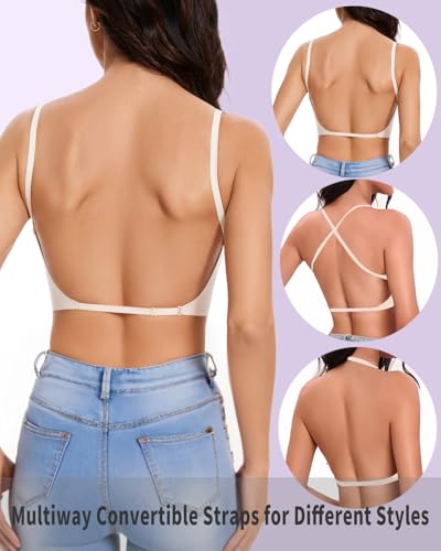 Low Back Bra - Open Back Backless Bra, Padded Bralette for Women Seamless Multiway Criss Cross Halter Bras2
