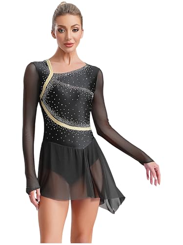 YiZYiF Damen Tanzkleid Langarm Glitzer...