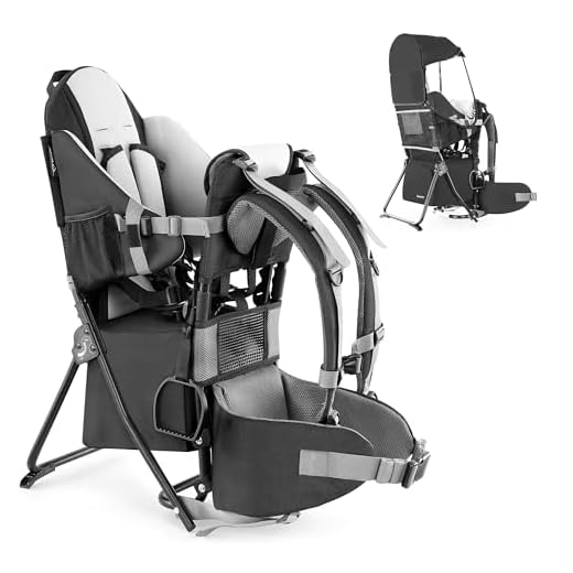 besrey Baby Backpack Carrier, Toddler Hiking Backpack with Safety 3-Height Seat, Adjustable Straps&Waist Belt, Foldable Frame Lightweight Large Capacity Child Carrier for Hiking Black