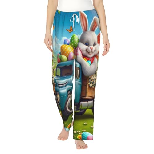 Pantalon de pyjama en polaire pour femme avec motifs de lapins et marguerites douillettes