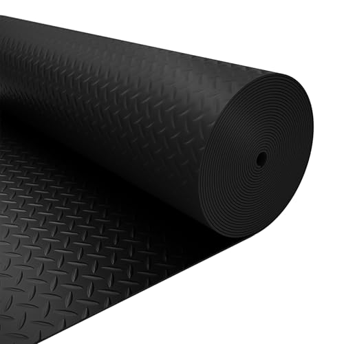 Garage Floor Mat, 8 x 25 FT 2.5mm Thickened Diamond Plate PVC Rubber Garage Mats Flooring Roll for Under Car, Non-Slip Garage Car Parking Mats for Compact SUVs, Sports Car, Black
