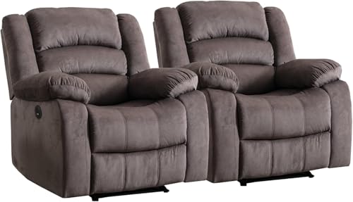 Image of EBELLO Classic Power Recliner Chair, Oversized Electric Overstuffed Reclining Chair with Thick Cushion and Back,Single Sofa with Comfortable Armchair, Brown, 2Pcs