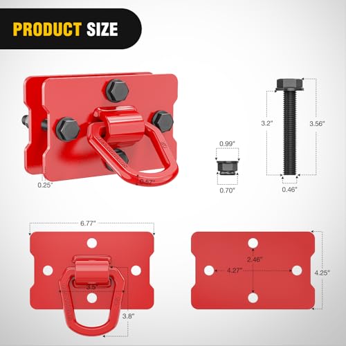 Image of Nilight 1 /2 inch Heavy Duty Trailer D Ring Tie Down Anchors with Backing Plates | 12,000 lb max load forged steel, mounting hardware included, for trailer tractor UTV truck,2 pack red