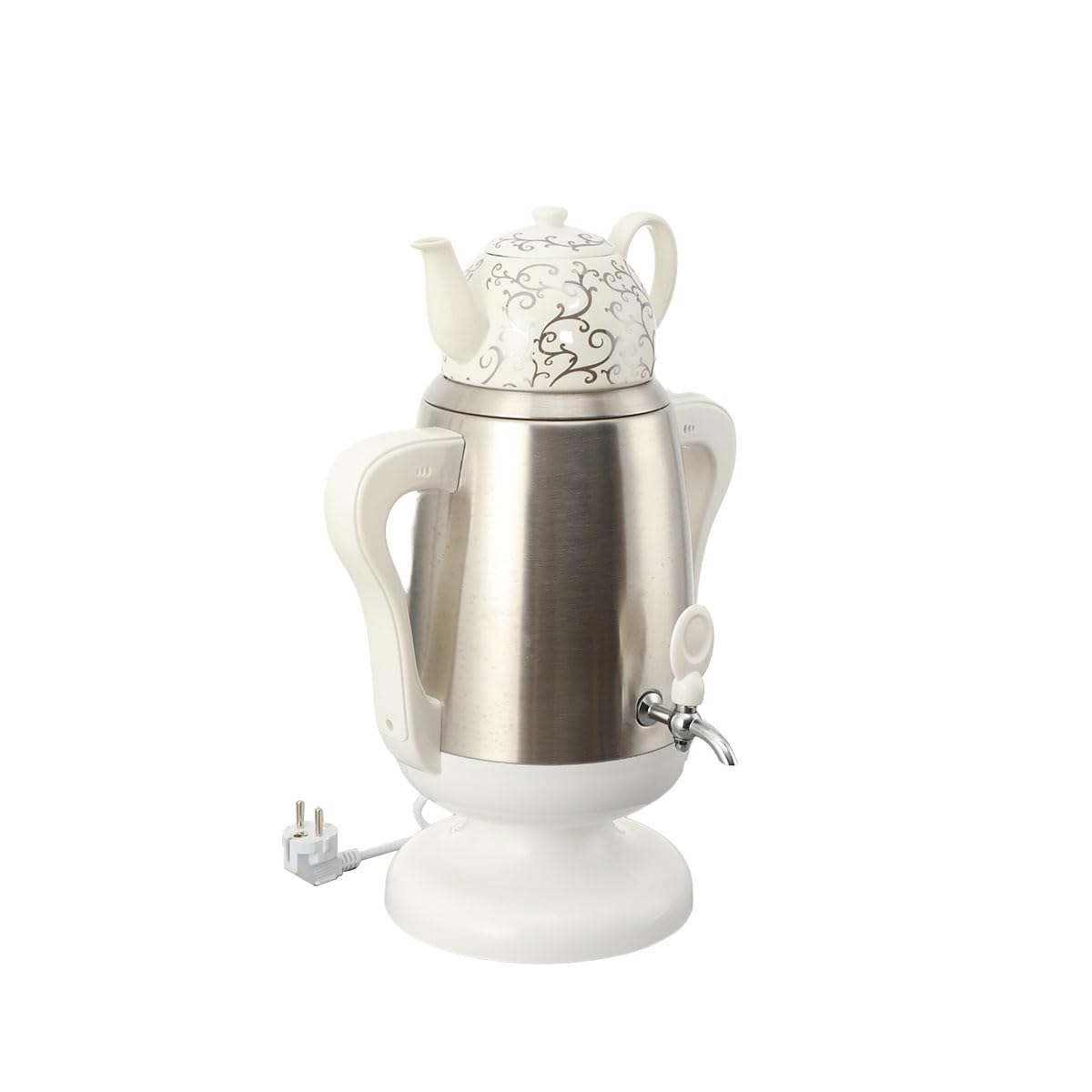 LALABU Samowar-Teebereiter,Elektrischer Samoware Edelstahl 220V, 3,5 Liter Teekocher Samovar Warmwasserbereiter mit Trockenkochschutzfunktion,Weiß