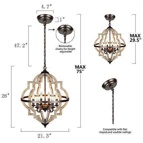 Derksic Orb 6-Light Farmhouse Chandelier Stardust Finish Rustic Vintage Wood Chandelier Brown Chandeliers For Kitchen Island Living Room Dining Room Foyer, Dia 21.3" #TOP3