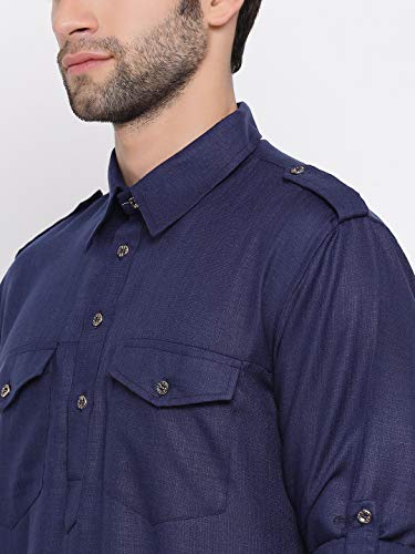 Image of VASTRAMAY Men's Cotton Blend Pathani Kurta Set || Stylish Pathani Style Kurta with Roll Up Sleeves and Relaxed Fit Patiala Salwar