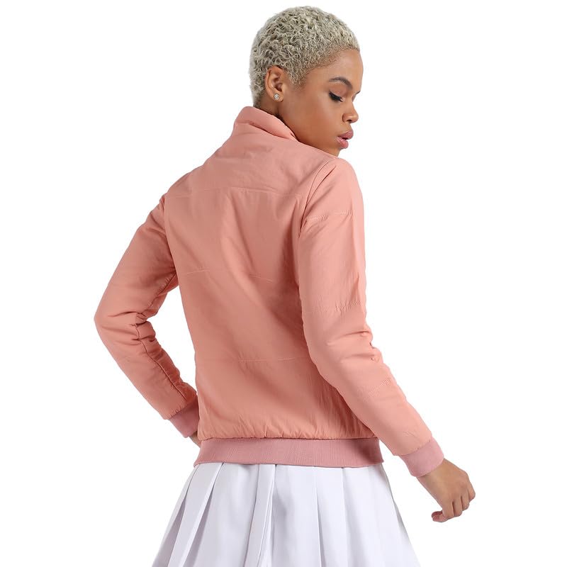 Image of PINACOLADA Women's Pink Puffer Regular Fit Bomber Jacket For Winter Wear | Standing Collar | Full Sleeve | Buttoned | Casual Jacket For Woman & Girl | Western Stylish Jacket For Women
