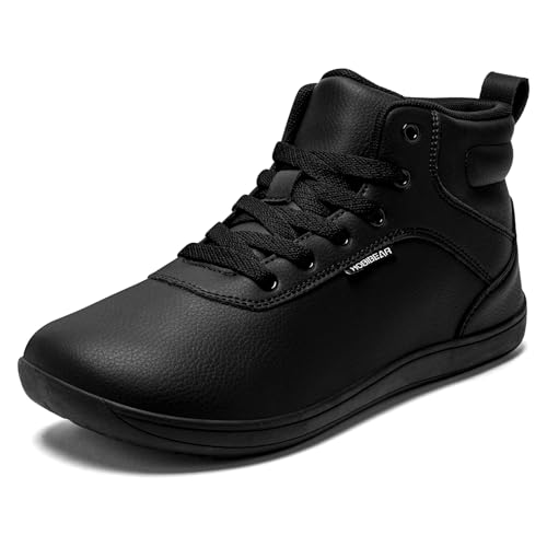 HOBIBEAR wasserdichte Barfuß-Sneaker High-Top für Damen & Herren | Nullabsatz (Zero Drop) & Zehenfreiheit | Atmungsaktive Knöchelstiefelette Schwarz，41 EU