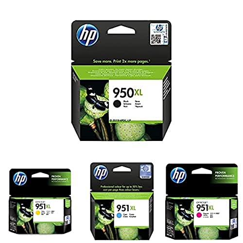 HP 950Xl/951Xl Pack de 4 Cartouches d'Encre Noire/Cyan/Magenta/Jaune Grande Capacité Authentiques pour HP Officejet Pro 251Dw/276Dw/8100/8600