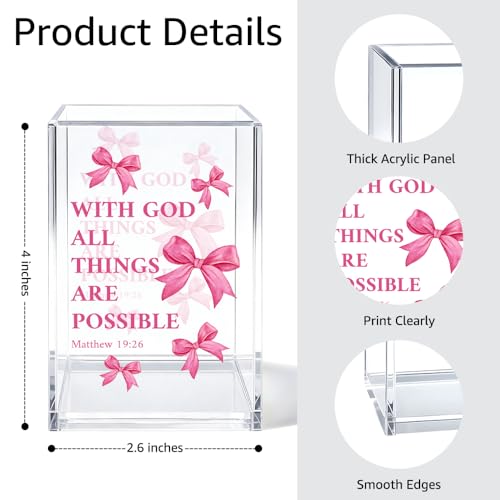 Image of With God All Things Are Possible Bible Pen Holder Makeup Organizer, Funny Bow Christian Pencil Pen Holder for Desk, Matthew 19:26 Bible Verse Pencil Cup, Religious Gifts for Book Lover Teacher