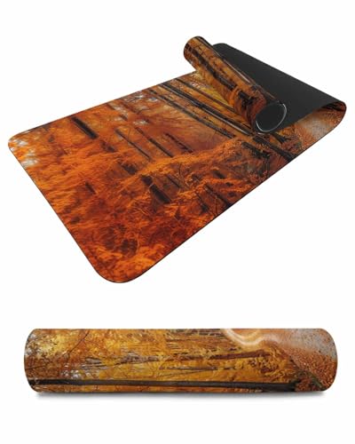 Debedcor Heat Proof Table Pads Waterproof Decorative, Fall Yellow Forest Non-Slip Table Countertop Protector, Farmhouse Fallen Leaves Insulation Mat for Dining Room, 48 x 12 Inches