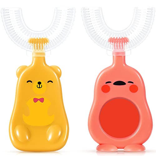 2 Pieces Kids U Shaped Toothbrush 360 Degrees Toddler Toothbrush Soft Silicone Brush Head Tooth Brush U Type Toothbrush for Toddlers Ages 2-6 (Lovely Style,2-6 Years)