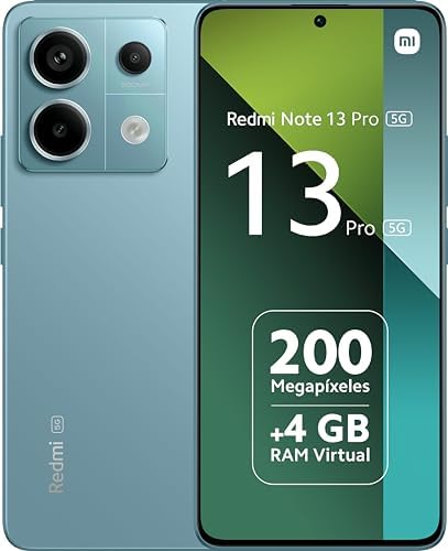 XIAOMI Redmi Note 13 Pro 5G - Smartphone de 8+128 GB, Pantalla de 6.67" AMOLED 1.5K 120Hz, Qualcomm Snapdragon 7 Gen 2, Triple cámara de hasta 200MP, Hypercharge 67W, Azul