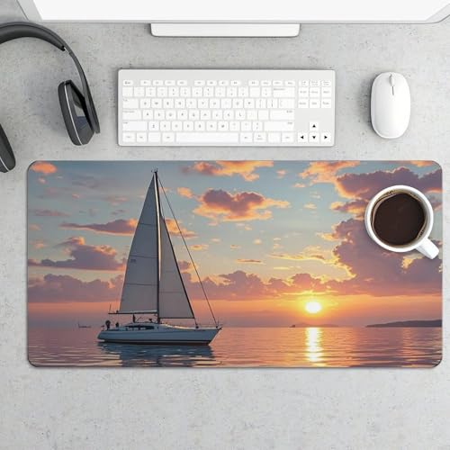Desk Pad Protector 24x12 Inch Extended Sailboat and Sunset miniatura 1