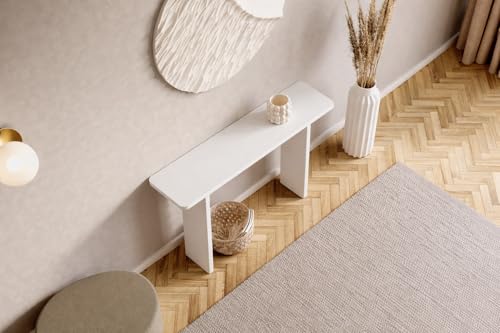 Image of Furniture Modern Solid Wood Console Table with Rounded Edges, Natural Finish, Minimalist Scandinavian Style Entryway Furniture (Style 3, White, 115x30x80 cm)