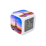EGS New Pairs Eiffel Tower Sunset Digital Alarm Clock Blue Desk Table Led Alarm Clock Creative Perso