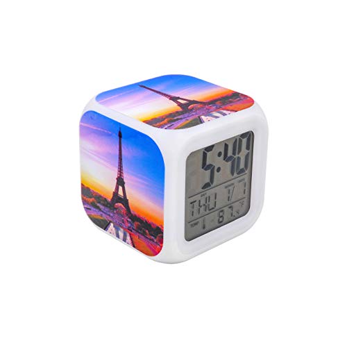Egs New Pairs Eiffel Tower Sunset Digital Alarm Clock Blue Desk Table Led Alarm Clock Creative Personalized Multifunctional Battery Alarm Clock Special Toy Gift For Unisex Kids Adults #TOP6
